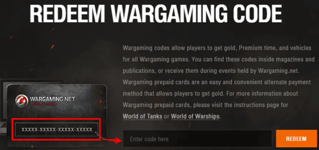 gift card code world of tanks