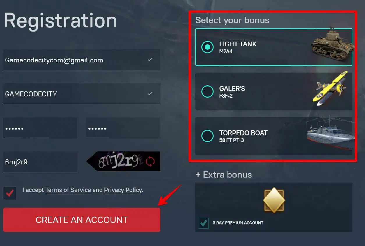 Registration with bonuses in War Thunder