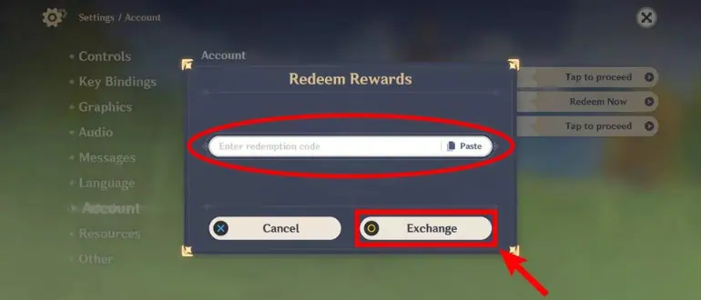 genshin impact enter redemtion code phone